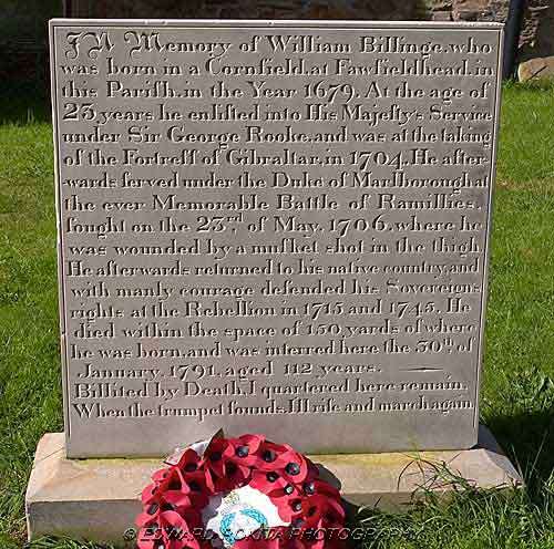 Memorial to William Billinge at the church of St Bartholomew in Longnor